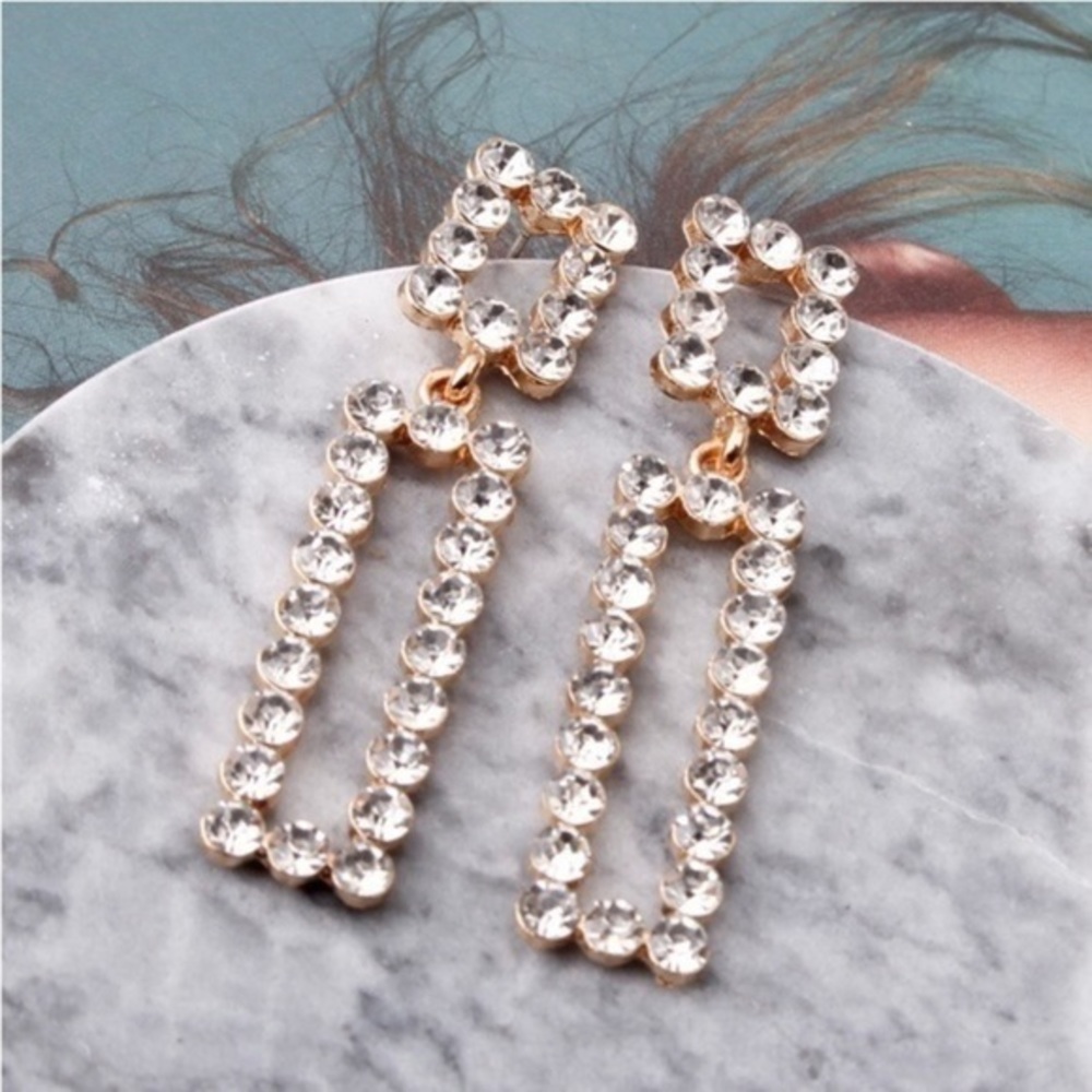 NWT - Long silver and gold rhinestone earrings